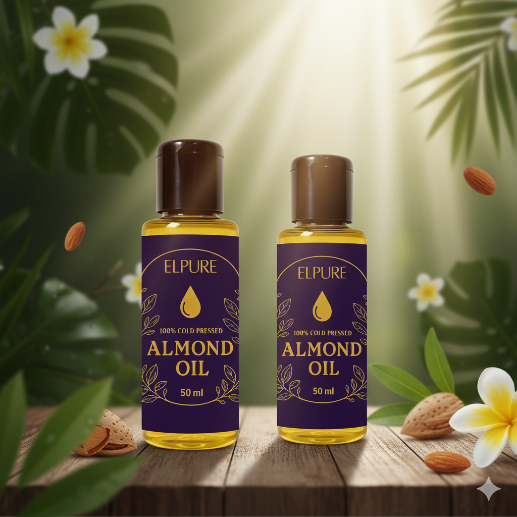 ElPure Cold-Pressed Almond Oil – 100% Pure & Natural | For Hair & Skin | Vitamin E Rich | No Chemicals or Preservatives | Pack of 2 x 50ml