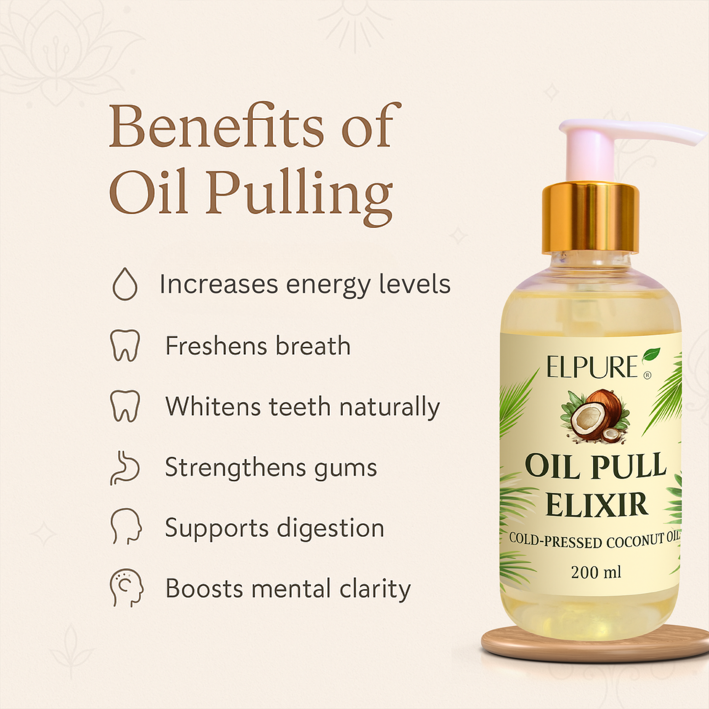 ElPure 100% Cold Pressed Coconut Oil for Oil Pulling Teeth | Natural, Chemical-Free, Gut Detox & Oral Hygiene | Premium Coconuts